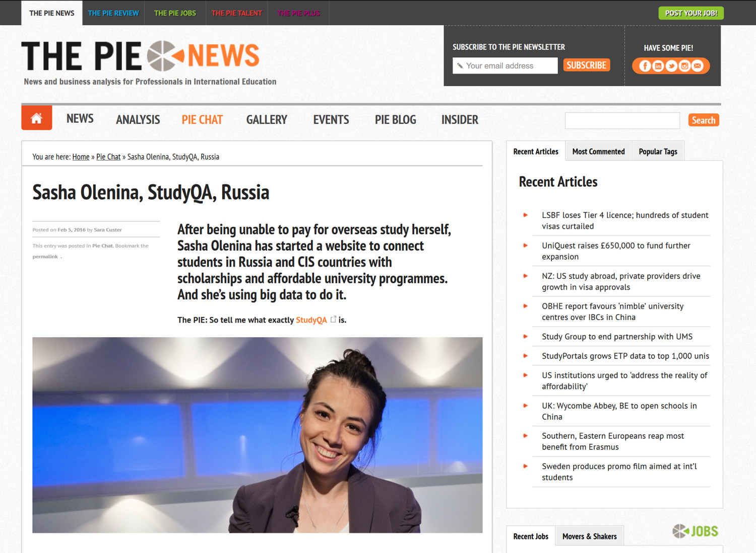 The Pie News: Саша Оленина, StudyQA, Россия